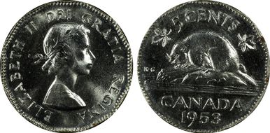 1953 5C No Strap, Far Leaf MS66