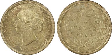 1864 5C Small 6 MS65