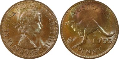 1955 Y. (p) 1D Melbourne obverse MS64+ BN