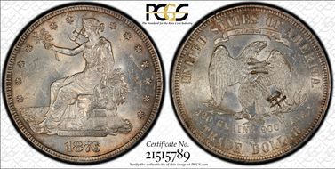 1876-S T$1 Chopmarked MS61