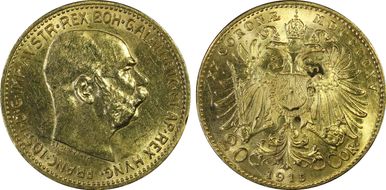 1915 20 Cor KM-2818  Au Restrike MS63