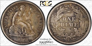 1861-S 10C XF40