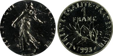 1993 1 Fr Gad-474 Frappe médaille MS64