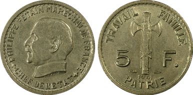 1941 5 Fr Gad-764 F-338 Pétain MS64
