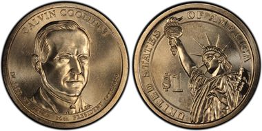 2014-P $1 Weak Edge Lettering Coolidge, Pos. B MS66