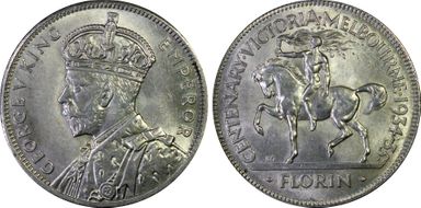 1934-35 Florin Centennial KM-33  Ag MS65