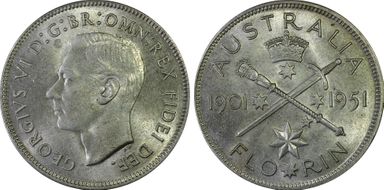 1951(m) Florin Jubilee KM-47  Ag MS63