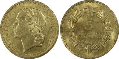 1940 5 Fr Gad-761 F-337 Br-Al MS64