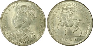 1934-35 Florin Centennial KM-33  Ag MS65