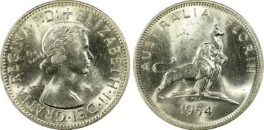 1954(m) Florin Royal Visit KM-55  Ag MS63
