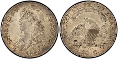 1807 50C Bearded Goddess AU55