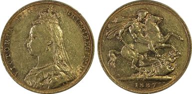 1887-M Sov S-3867B DISH M8 2nd Obv Angled J XF45