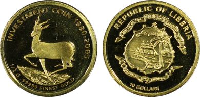 2005 $10 Krugerrand Design Gazelle PR69DCAM