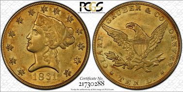 1861 $10 Clark, Gruber & Co. MS61