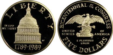 1989-W $5 Congress PR69DCAM