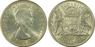 1953(m) Florin Small Rev. Denticles KM-54  Ag MS63