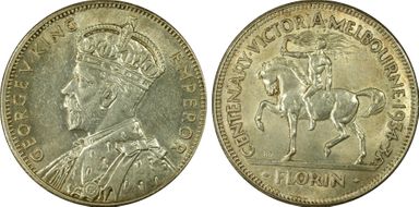 1934-35 Florin Centennial KM-33  Ag MS61