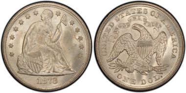 1873 $1 Seated MS64+