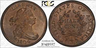 1804 1/2C C-6, Spiked Chin MS63+ BN