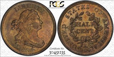 1804 1/2C C-8, Spiked Chin MS63BN