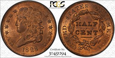 1828 1/2C Cohen 3, 13 Stars  MS64+ RD