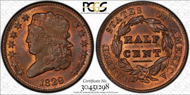 1829 1/2C Cohen 1 MS66RB