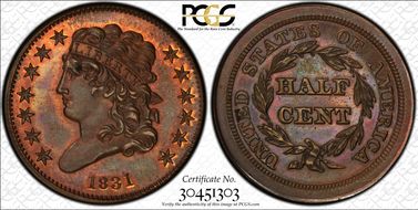 1831  1/2C 2nd Res, Rev Style of 1840 PR66RB