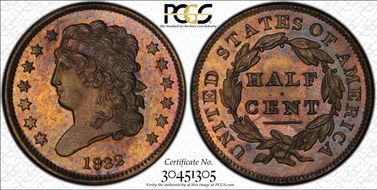 1832 1/2C Cohen 2 PR64+ RB