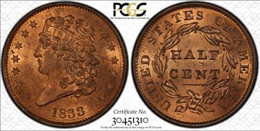 1833 1/2C Cohen 1 MS64RD