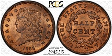 1835 1/2C Cohen 2 MS65RD