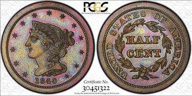 1840 Res 1/2C Second Restrike PR65BN