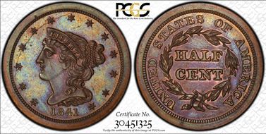 1841  1/2C 2nd Restrike PR65BN