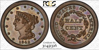 1842 1/2C Original PR66BN