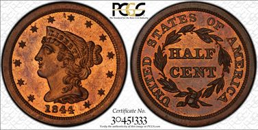 1844 Res 1/2C Reverse of 1856 PR66RB