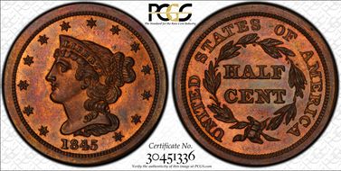 1845 Res 1/2C Reverse of 1856 PR66RB