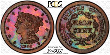 1845 Res 1/2C Reverse of 1840 PR65RB