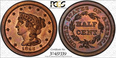 1846 Res 1/2C Reverse of 1856 PR65RB