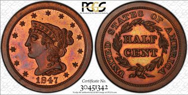 1847 1/2C Reverse of 1840 PR65RB