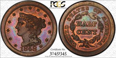 1848 Res 1/2C 2nd Rstk., Rev of 1840 Design PR66RB