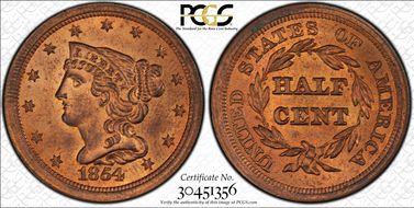 1854 1/2C Cohen 1 MS64+ RD