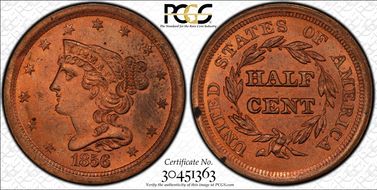 1856 1/2C Cohen 1 MS64+ RD