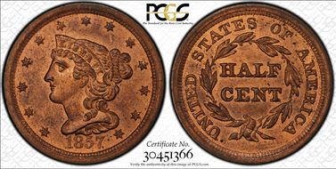 1857 1/2C Cohen 1 MS64RD