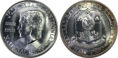 1961 1/2 P Dr. Jose Rizal KM-191  Ag MS64