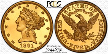 1891 $5 PR66DCAM