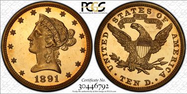 1891 $10 PR66DCAM