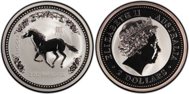 2002 $2 Year of the Horse 2oz Ag MS69