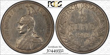 1909-A 1/2 Rup J-721 AU50