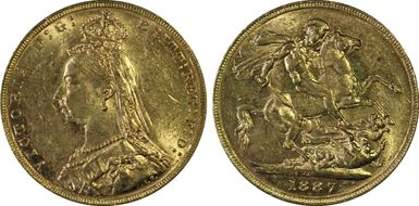 1887-M Sov S-3867B DISH M8 2nd Obv Angled J MS61