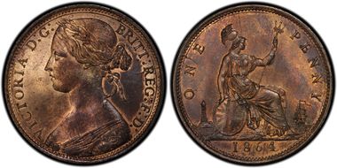 1864 1D S-3954 Plain 4 MS65RB