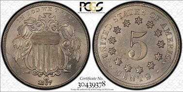 1867 5C No Rays MS65